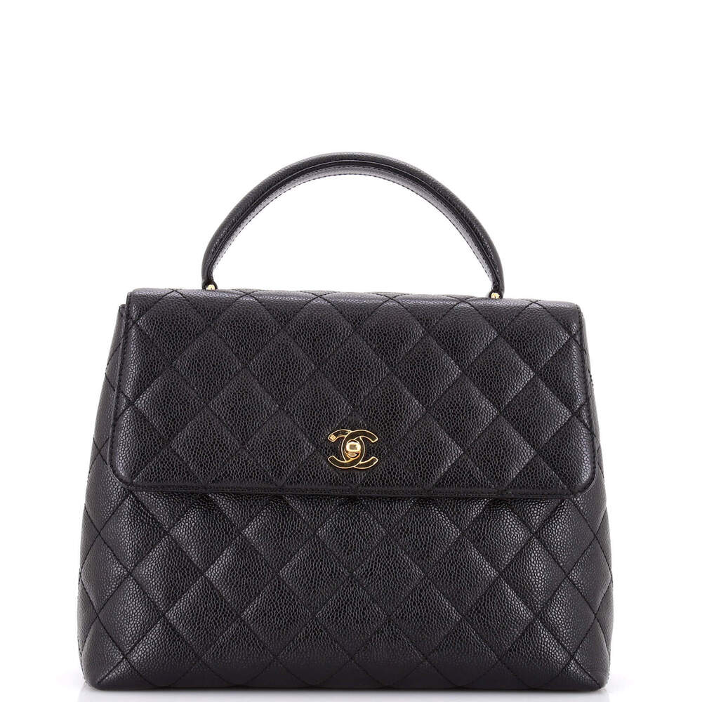 Chanel Jumbo Vintage Classic Top Handle Flap Bag Quilted Caviar
